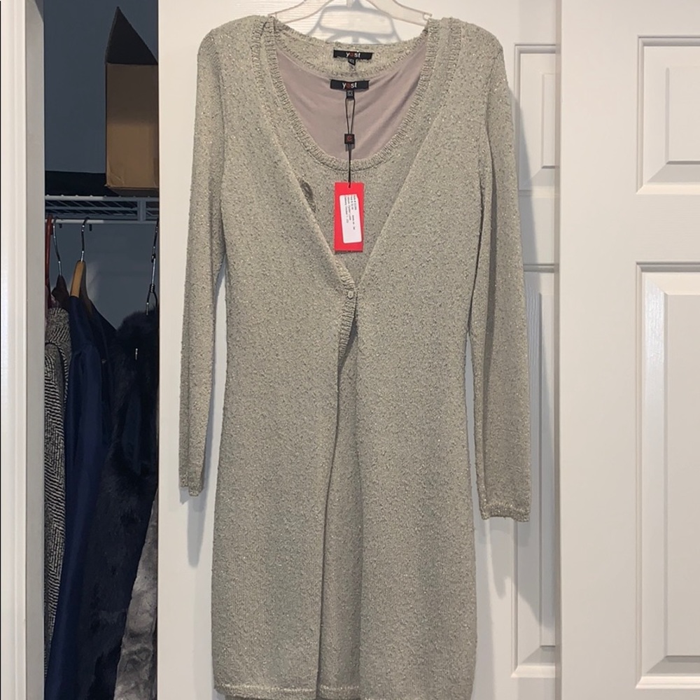 Shimmer Gold Sweater Dress and Matching Sweater